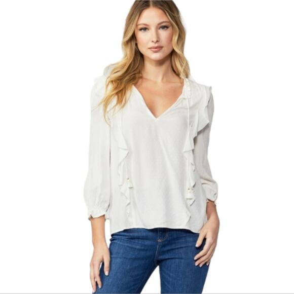 Paige Kaydynn Blouse Womens Medium White Ruffled Pullover Top Shirt Boho Cottage - Picture 1 of 15